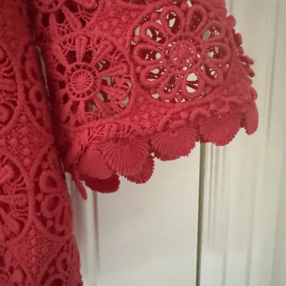 Boden Women's Crochet Lace Eyelet Blouse Tunic Shirt 3/4‎ Sleeve 12 Coral Pink